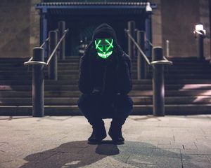 Preview wallpaper man, mask, hood, anonymous, glow, green