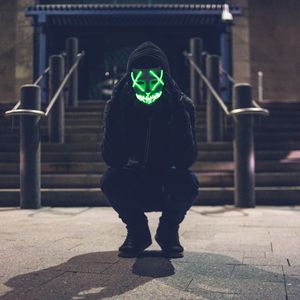 Preview wallpaper man, mask, hood, anonymous, glow, green