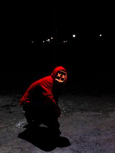 Preview wallpaper man, mask, hood, dark, night