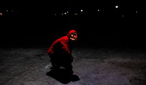 Preview wallpaper man, mask, hood, dark, night