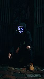 Preview wallpaper man, mask, hood, black, dark