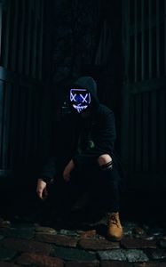 Preview wallpaper man, mask, hood, black, dark