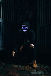 Preview wallpaper man, mask, hood, black, dark