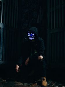 Preview wallpaper man, mask, hood, black, dark