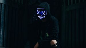 Preview wallpaper man, mask, hood, black, dark