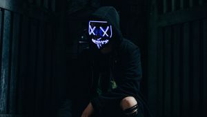 Preview wallpaper man, mask, hood, black, dark