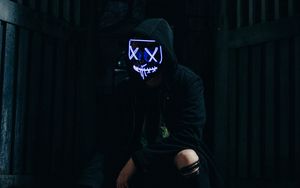 Preview wallpaper man, mask, hood, black, dark