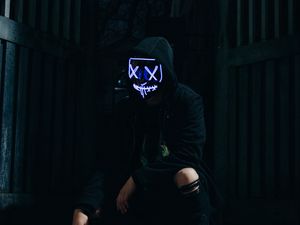 Preview wallpaper man, mask, hood, black, dark