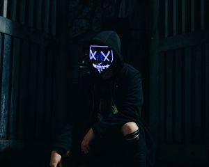 Preview wallpaper man, mask, hood, black, dark