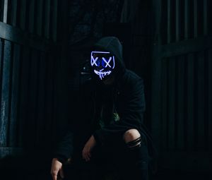 Preview wallpaper man, mask, hood, black, dark