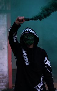 Preview wallpaper man, mask, hood, smoke