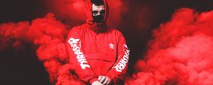 Preview wallpaper man, mask, hood, smoke, red