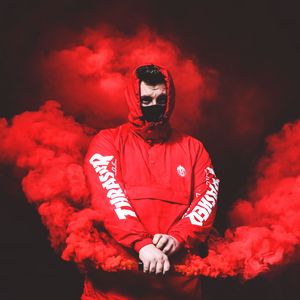 Preview wallpaper man, mask, hood, smoke, red