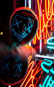 Preview wallpaper man, mask, hood, neon, light