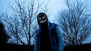 Preview wallpaper man, mask, hood, gray, gloomy