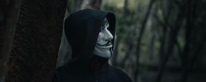 Preview wallpaper man, mask, hood, anonymous, forest