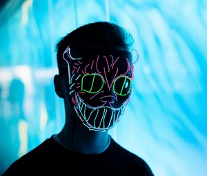 Preview wallpaper man, mask, neon, light, glow