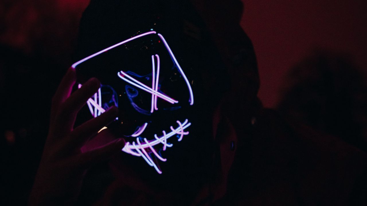 Wallpaper man, mask, neon, glow, dark