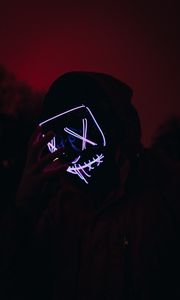 Preview wallpaper man, mask, neon, glow, dark