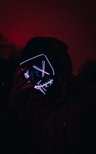 Preview wallpaper man, mask, neon, glow, dark