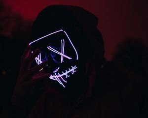 Preview wallpaper man, mask, neon, glow, dark