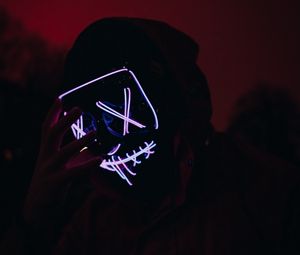 Preview wallpaper man, mask, neon, glow, dark