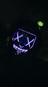 Preview wallpaper man, mask, neon, dark, purple