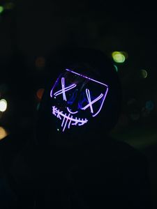 Preview wallpaper man, mask, neon, dark, purple