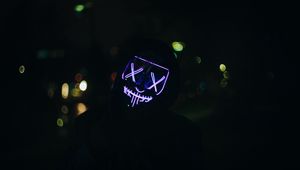 Preview wallpaper man, mask, neon, dark, purple