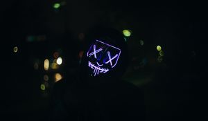 Preview wallpaper man, mask, neon, dark, purple