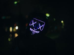 Preview wallpaper man, mask, neon, dark, purple