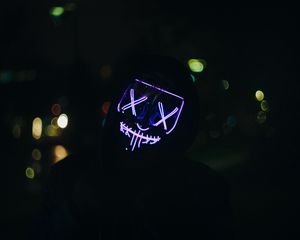 Preview wallpaper man, mask, neon, dark, purple