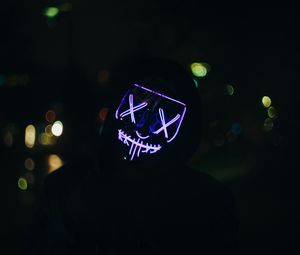 Preview wallpaper man, mask, neon, dark, purple