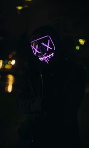 Preview wallpaper man, mask, neon, dark, silhouette