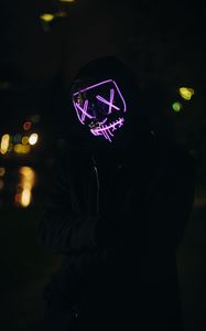 Preview wallpaper man, mask, neon, dark, silhouette