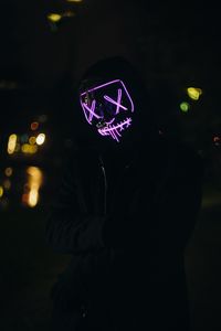 Preview wallpaper man, mask, neon, dark, silhouette