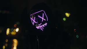 Preview wallpaper man, mask, neon, dark, silhouette