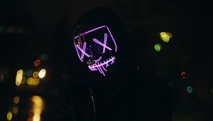 Preview wallpaper man, mask, neon, dark, silhouette