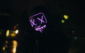 Preview wallpaper man, mask, neon, dark, silhouette