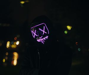 Preview wallpaper man, mask, neon, dark, silhouette