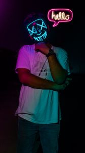 Preview wallpaper man, mask, neon, dark