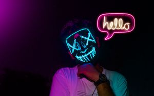 Preview wallpaper man, mask, neon, dark
