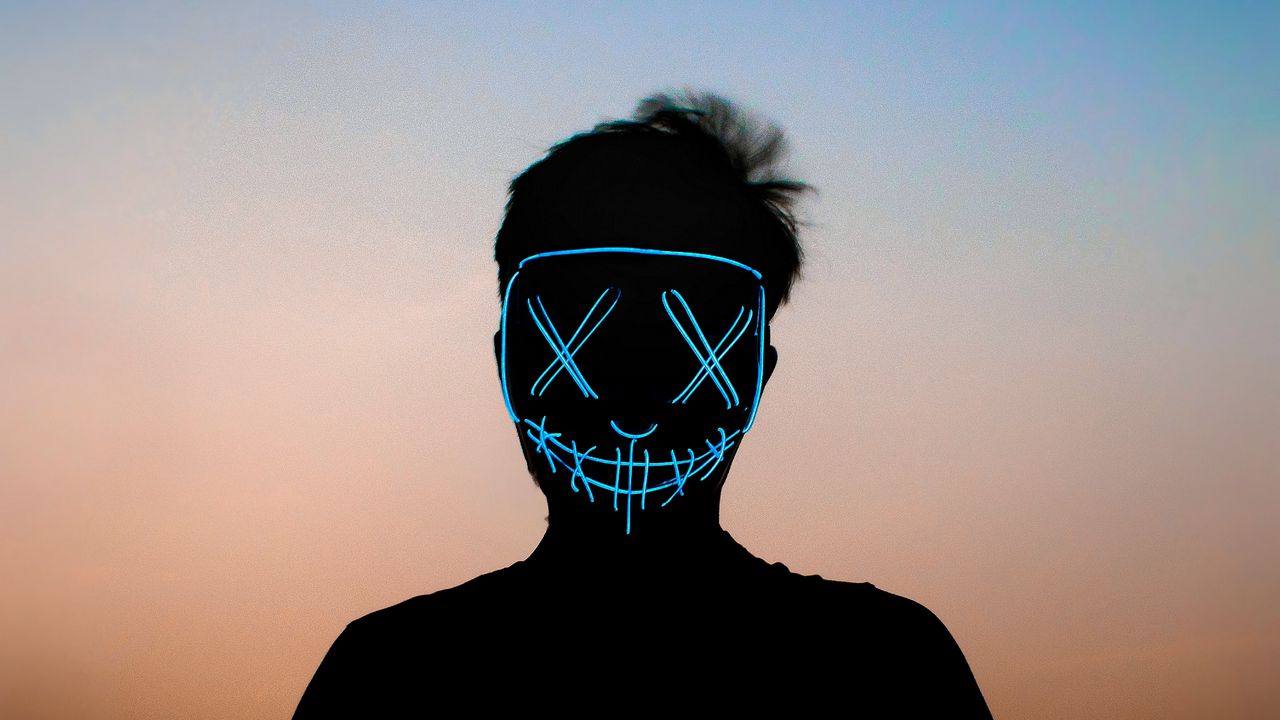 Wallpaper man, mask, neon, anonymous, silhouette