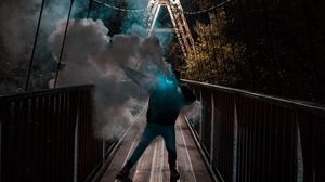 Preview wallpaper man, mask, neon, smoke, bridge