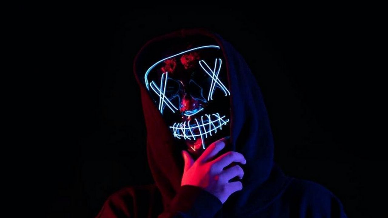 Wallpaper man, mask, neon, hood, dark, glow