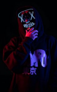 Preview wallpaper man, mask, neon, hood, dark, glow