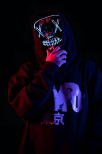 Preview wallpaper man, mask, neon, hood, dark, glow