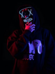 Preview wallpaper man, mask, neon, hood, dark, glow