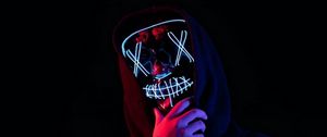 Preview wallpaper man, mask, neon, hood, dark, glow