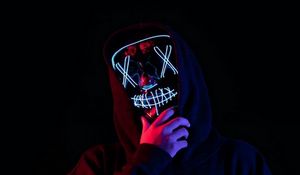 Preview wallpaper man, mask, neon, hood, dark, glow